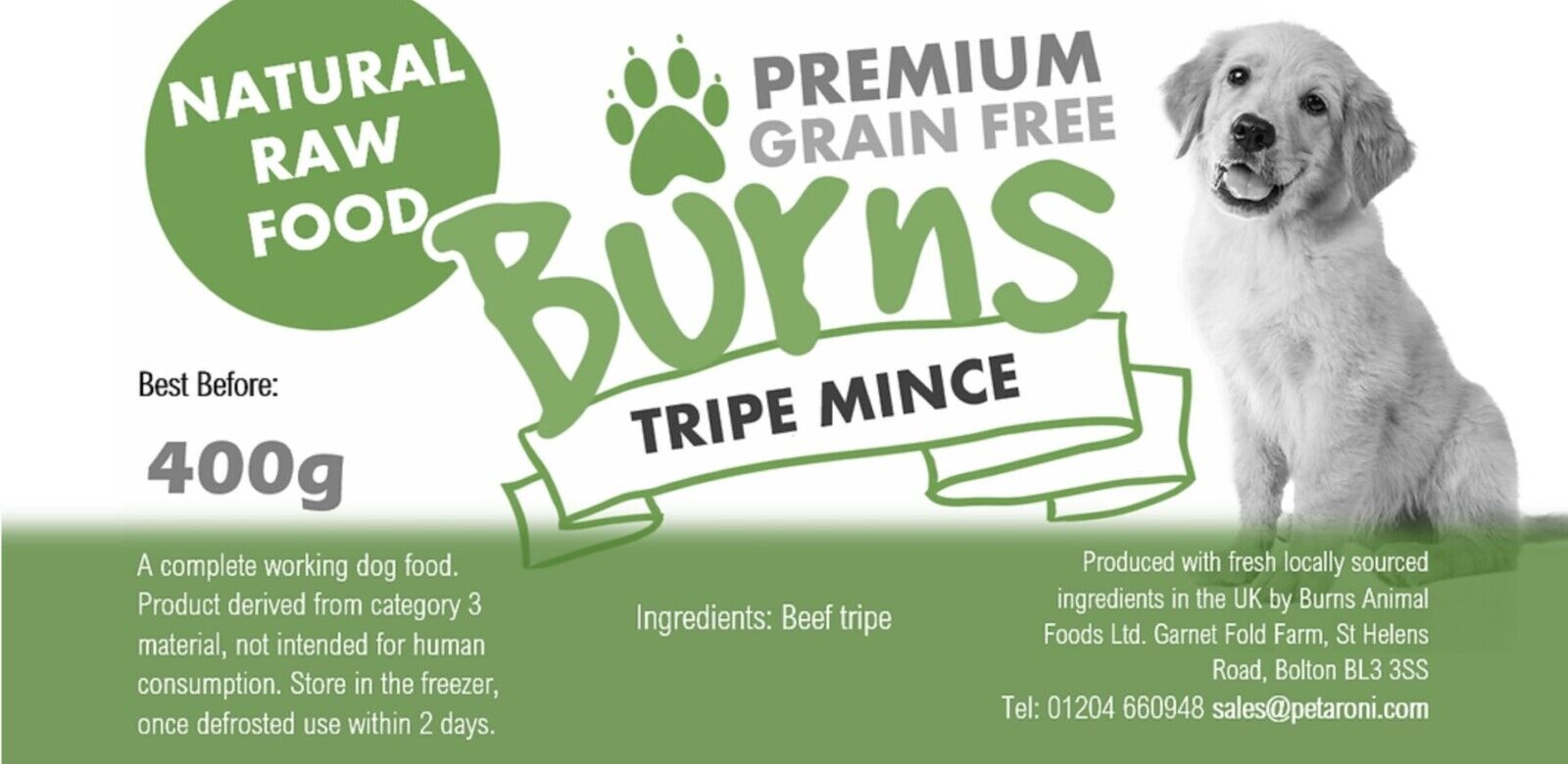 BURNS RAW Frozen Dog Food 10 20 or 30 400g Chubbs 80/10/10 PICK or MIX YOUR OWN